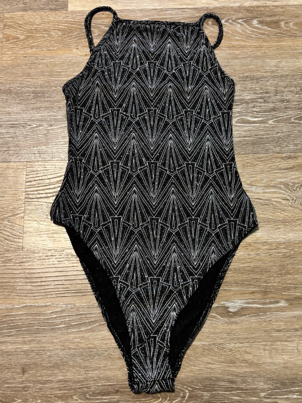 H&M Black One-Piece with Silver Geometric Sparkle